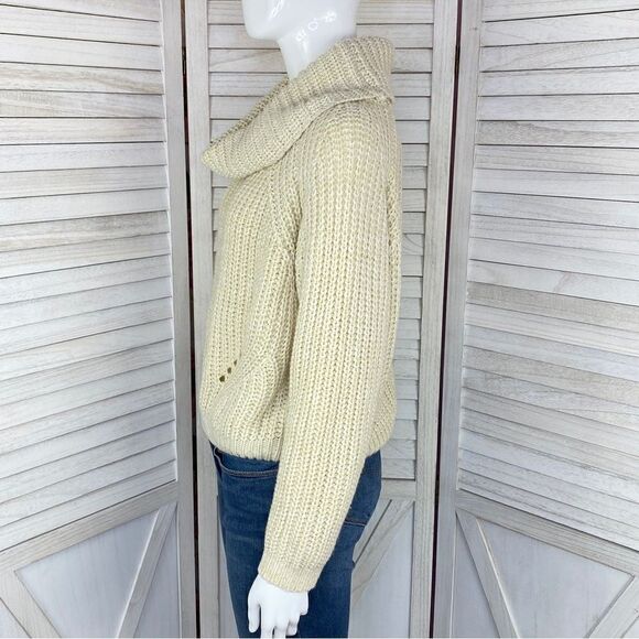 Moon & Madison Waffle Knit Cowl Neck Crop Sweater Cream Beige Small Long Sleeve - Picture 2 of 11